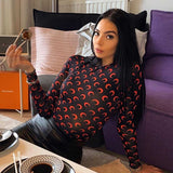 Summer Women'S Designer Moon Print T Shirt Lady Round Neck Long Sleeves Ice Silk Top Women Underwear Clothing
