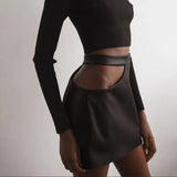 Toloer Women's Spring / Summer 2023 New Fashion Hollow-Out High Waist PU Wrap Hip Women's Skirt Women-Outfit