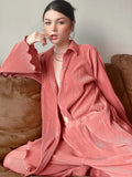 Women's Shirt Pleated 2 Piece Set Flare Sleeve High Waist Wide Leg Pants Suit Spring New Casual Elegant Female