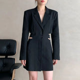 Cut Out Blazer For Women Notched Collar Long Sleeve High Waist Solid Minimalist Blazers Female Spring Fashion