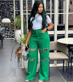 Women's High-Waisted Jeans Women's Dress 2025 New Splicing Casual Stud Chain