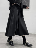 High Elastic Waist Black Topstitched Irregular Ra-line Half-body Skirt Women Fashion Tide New Spring Autumn 2023