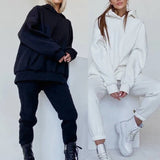 Print Fleece Women Hoodie 2 Pieces Set Full Sleeve Hooded Top Jogger Long Sweatpant Women's Tracksuit Loose Casual