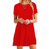 Color Summer Womans Printed Dress Short Sleeve Mini Causal Dress Crew Neck Basic A-line Floral Printed Leopard Thick