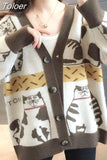 Fall 2023 Women's Sweater Clothing Fashion Cat Animal Cardigan Woman Oversized Tops Korean Knit Sweaters Coat Pull