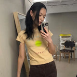 Korean Fashion T-shirt Grunge Letter Print Short Sleeve Tshirts Kpop Streetwer Chic Designer Clothes Sexy Slim Tee