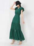 TWOTWINSTYLE Elegant Solid Dress For Women Stand Collar Flying Sleeve High Waist Minimalist Long Dresses Female Fashion