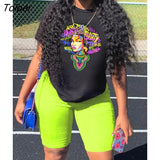 Loose T-Shirt Women Tracksuit Tie Dye Print Two Piece Short Set For Women Solid Letter Crown Pencil Short Pant