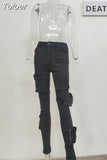 Fashionable Women's Jeans Pocket High Waist Slim Show Leg Length High Elastic Denim Pencil Pants Spring 2023 New