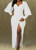 Sexy Irregular Collar Puffed Long Sleeve Slit Long