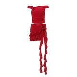 Toloer 2024 New Women's Fashion Sexy Pure Desire Sweet Spicy Wind Temperament Slim Flower Top Wrapped Buttock Skirt