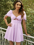 Cutout Tied Puff Sleeve A-Line