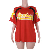 Summer 2025 New T-Shirt Casual Match Color Short-Sleeved Splicing Print Top