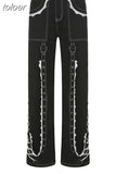 Gothic Punk Lace Trim Chain Baggy Jeans Streetwear Women Cyber Y2k Black Denim Trousers Grunge Aesthetic Pants