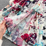 And Autumn French Court Style Temperament Thin French Chiffon Mesh Dress Female Big A-Word Print Long