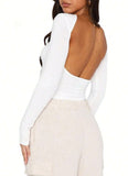 New Umbilly Babes Hollow Back Slim Thin Long-Sleeved T-Shirt
