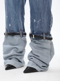 2023 Summer 2023 New Women's Jeans High Waist Graffiti Patchwork Contact Color Leather Button Denim Pants Tide