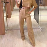 Pants Set Women's Suit Fashion Round Neck Short Sleeve Top Straight Pants Solid Color Two Piece Set Casual Office