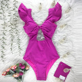 New Print Swimwear Deep V-Neck Ruffle Swimsuit Push Up One Piece Swimsuit Beach Wear Backless