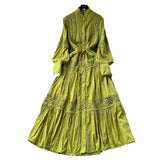 High-End Retro Lace Splicing Pearl Single Buckle Thin Temperament Collar Lantern Sleeve