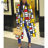 Plaid Windbreaker Women Trench Turn Down Collar Casual New Extra Long Coat Full Sleeve Jacket Outwear Fashion Size