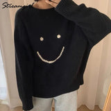 Knitted Warm Sweaters For Women Sweater Oversize Autumn Winter Sweet Clothes Smile Print Pullovers Loose Oversized