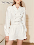 Sweet Beige Playsuits For Women Notched Collar Long Sleeve High Waist Playsuit Female Fashion Clothing Style