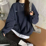 spring and autumn new splicing Pullover fashion Korean thick and thin women's Sweatshirt Navy Gray Black Pink women's