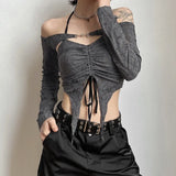 Toloer Summer Women's Solid Color One-Line T-Shirt-Outfit