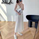 Black Spaghetti Strap Dress Long Casual Backless Basic Chiffon Casual Sexy Korean Elegant Maxi Party Dress