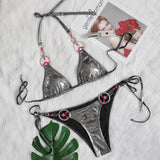Toloer New Bikini Perms Silver Split Swimsuit Sexy Hand-Woven Crystal Diamond