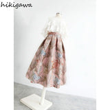 Temperament Skirts for Women 2023 Faldas Mujer De Moda Fashion Pink Print Vintage A-line Pleated Skirt High Waist Korean