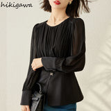 Temperament Shirts for Women Fashion Chiffon Blouse O-neck Long Sleeve Chiffon Tops Blouses Korean Vintage Blusas