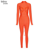 Women Sexy Bodycon Cut Out Hole Strap Bra Skinny+Jumpsuit Two Piece Outfits Casual Activewear Streetwear Female Stretch