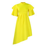 Women's 2025 Summer New Double-Layered Lotus Leaf Sleeves Pure-Colored Dress