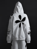 Fashion Women's Hooded Loose Round Neck Full Sleeve Irregular Hollow Out Flower Gray Thin Pullover Summer 2023 New