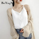Casual Loose Buttons Top Tank Women 5Colors Sexy High Street Strap Chiffon Female T Shirt All-match Soft Camis