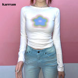 2000s Harajuku T-shirts Grunge Fairycore Print Crop Tops Korean Fashion Sexy Slim Tshirt Kawaii Y2k Aesthetics Tops