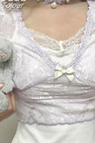 Sweet Y2K Lace Cami Patchwork Cropped Top Purple Coquette Aesthetic Short Sleeve Lace T-shirts Fairycore Cute