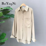 2020 Spring Autumn Korean OL Blouses Female Pocket Full Sleeve Shirts Office Ladies Loose Women Tops Blusas Plus