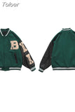 Baseball Jacket Women Harajuku Bone Letter Varsity Bomber Jackets Hip Hop Streetwear Unisex Men College Leahter