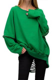 Casual Green O-Neck Long Sleeve Cut line