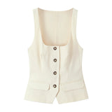 Decoration Collar Low-Breast Vest Vest 2025 Summer Temperament Flipped To Repair Short Coat