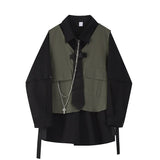 Spring Autumn Women's Two-Piece Sets Streetwear Fashion Tooling Style Vest And Solid Loose Long Sleeve Shirts Female