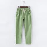 Spring Summer Casual Cotton Linen Pants Women Elastic Waist Solid Pockets Retro Loose Women's Harem Pants Trousers
