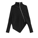 Zipper Big Size Irregular Knitting Sweater Turtleneck Long Sleeve Women Pullovers New Fashion Autumn Winter 2023