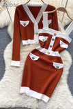 New Women's Dresses Knitwear Suits Small Fragrance Knitted Cardigan Coat + Suspender Knit Dress Streetwear Two Piece