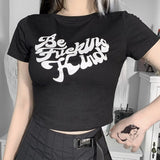 Graduation party Gothic Letter Print Crop Tops Summer Harajuku O Neck Short Sleeve Tee Punk Grunge Bodycon Women Black T