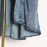 Blue Denim Trench For Women Lapel Batwing Three Quarter Sleeve Loose Big Size Windbreakers Female 2023 Autumn
