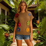 Small Fragrant Temperament V-Neck Bow Bow With Beads Button Opening Knitted